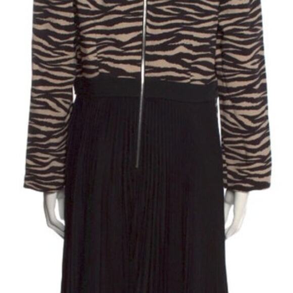 A.L.C. Zebra Animal Print Pleated Midi Dress Black Long Sleeve Size 14 - Picture 12 of 15